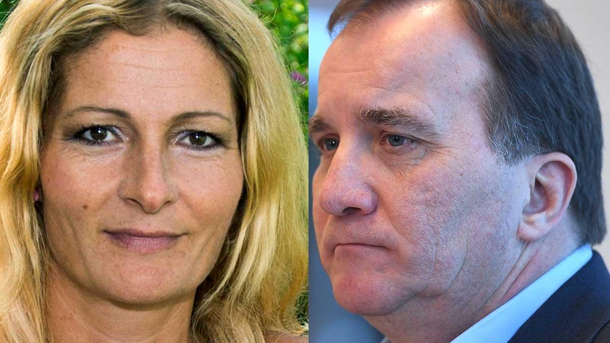 Frispråkiga författaren Katerina Janouch ger statsminister Stefan Löfven (S) svar på tal. (Foto: TT / montage)