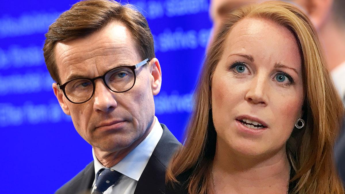 Moderatledaren Ulf Kristersson tänker nog både ett och annat om Annie Lööf efter Centerns asylutspel i går. (Foto: TT / montage)