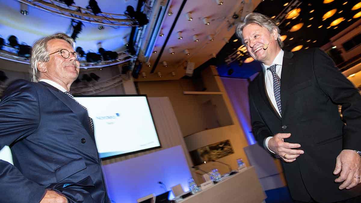 Nordeas styrelseordförande Björn Wahlroos och bankens vd Casper von Koskull. (Foto: TT)