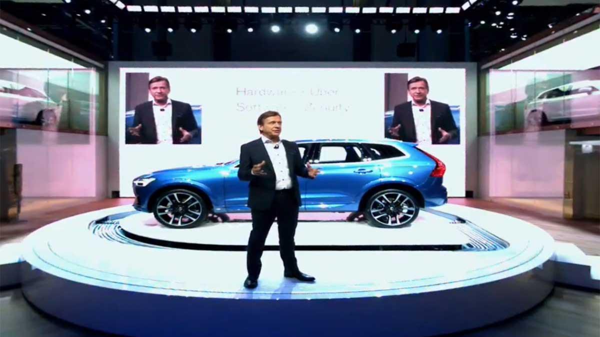 Volvo Cars vd Håkan Samuelsson presenterar nya suven XC60. (Foto: skärmdump från livesändningen i Genève).