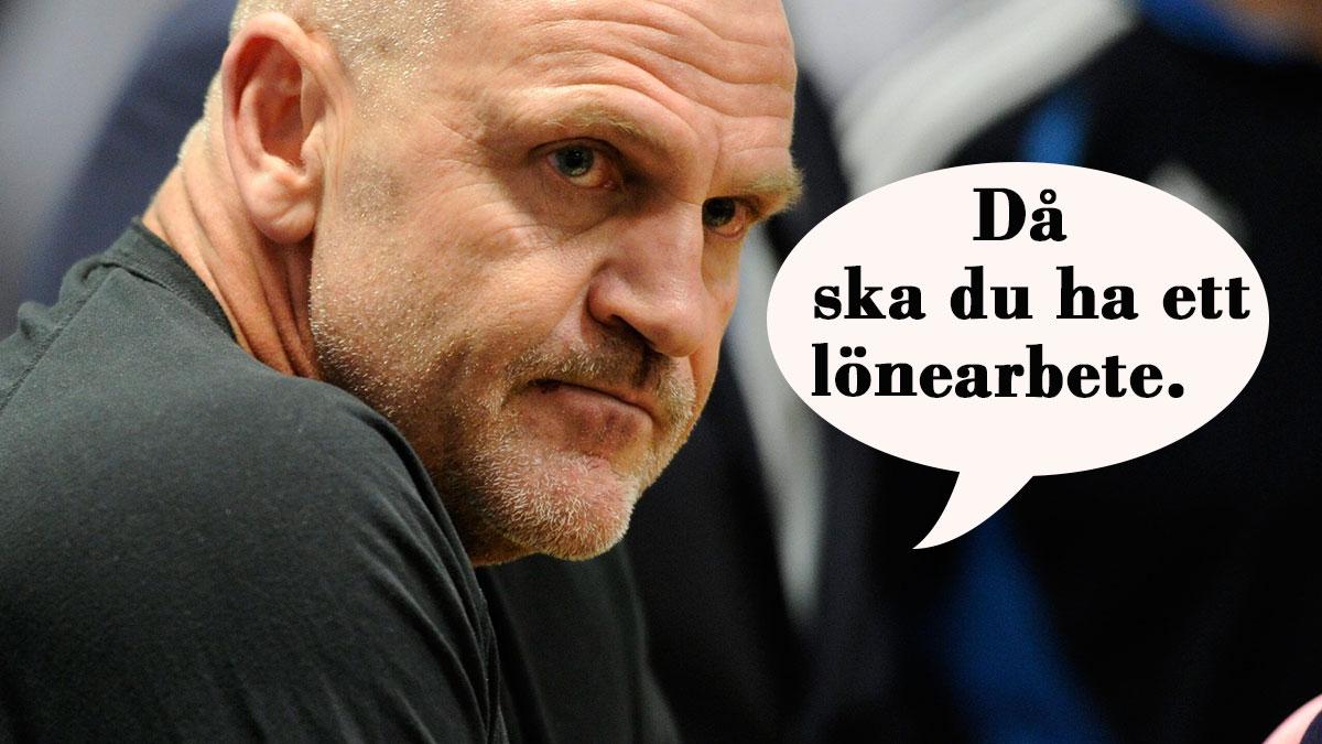 Dagens PS-profilen Tommy Jacobson ger entreprenörer bannor. (Foto: TT / montage)