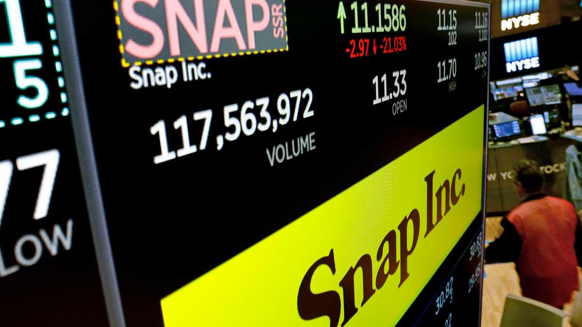 Snap redovisar en omsättning som var högre än väntat under andra kvartalet. Aktien backade trots det med över 6 procent efter rapportsläppet. (Foto: TT)