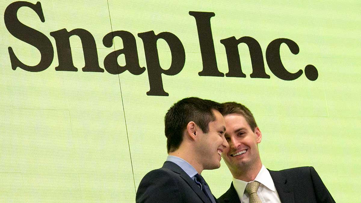 Snaps grundare Bobby Murphy (t.v) och vd:n Evan Spiegel. (Foto: TT)