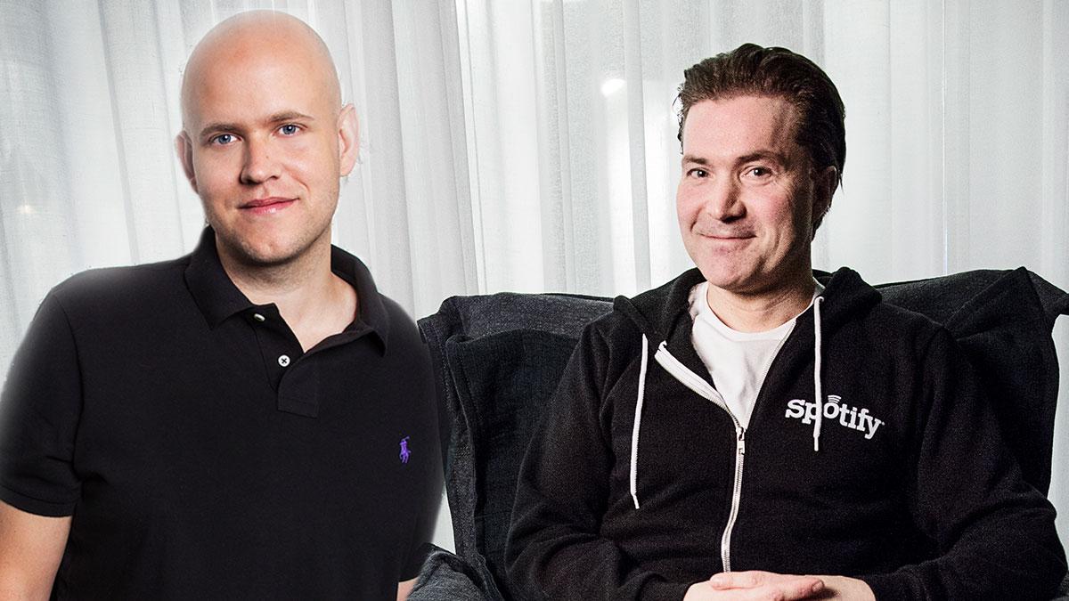 Spotifygrundarna Daniel Ek och Martin Lorentzon blir rika som troll på börsnoteringen i USA. (Foto: TT / montage)