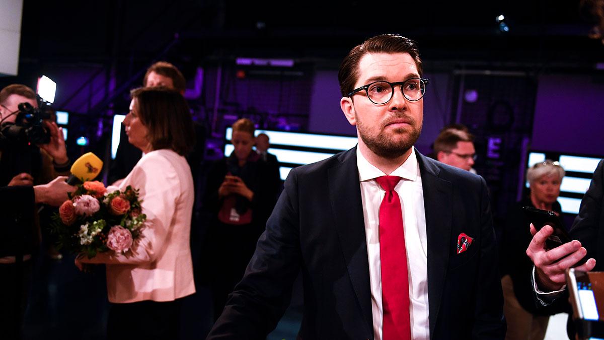 Jimmie Åkesson (SD) hamnade i ordkrig om Ungern med både Jonas Sjöstedt (V) och Annie Lööf (C) under gårdagens partiledardebatt i SVT:s Agenda. (Foto: TT)