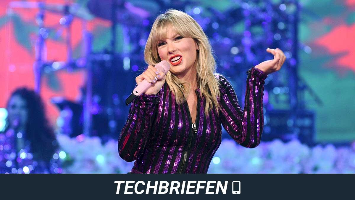 Amazon Music har passerat 55 miljoner användare och börjar sakta närma sig rivalerna Spotify och Apple Music. På bilden uppträder artisten Taylor Swift. (Foto: TT / montage)