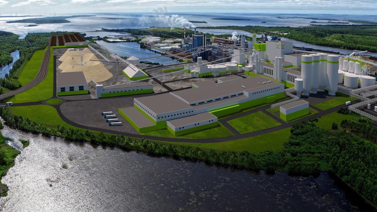 Illustration av bioproduktionsanläggningen i Kemi, Finland. (Foto: Metsä Fibre)