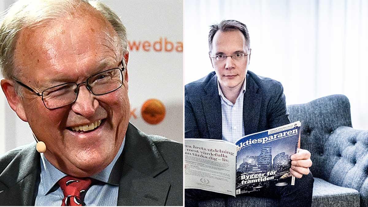 Swedbanks ordförande Göran Persson får svidande kritik för sitt aktieinnehav i konkurrerande Ålandsbanken. "Olämpligt", anser Joacim Olsson på Aktiespararna och råder Persson att dumpa aktieposten. (Foto: TT / montage)