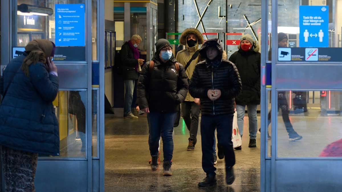 Det är inte bara i kollektivtrafiken (bilden) du exponeras för covid-19-smitta. Arbetsplatsen kan också utgöra en stor risk, visar rekordanmälningarna under vecka 1 i år. (Foto: TT)