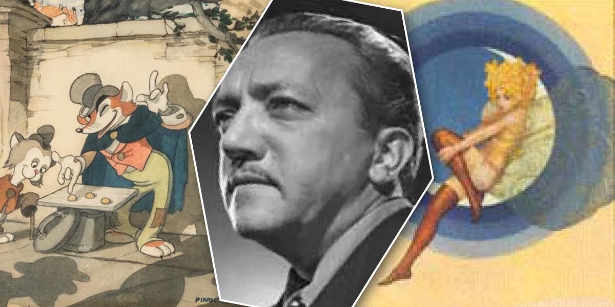 Gustaf Tenggren med två av sina teckningar.