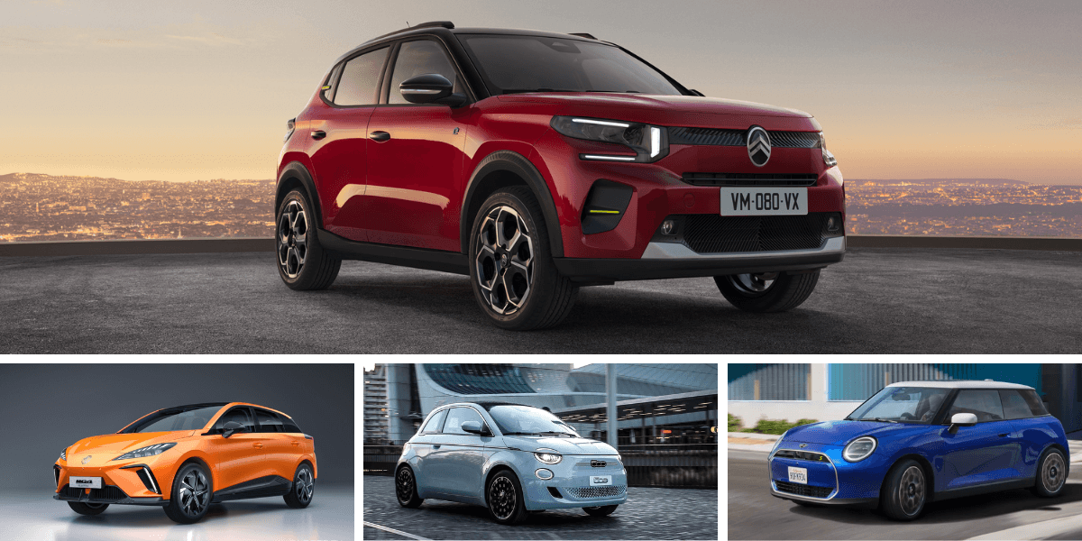 Topp 10 billigaste elbilarna just nu i Sverige. (Foto: Citroën, MG, Fiat, Mini)