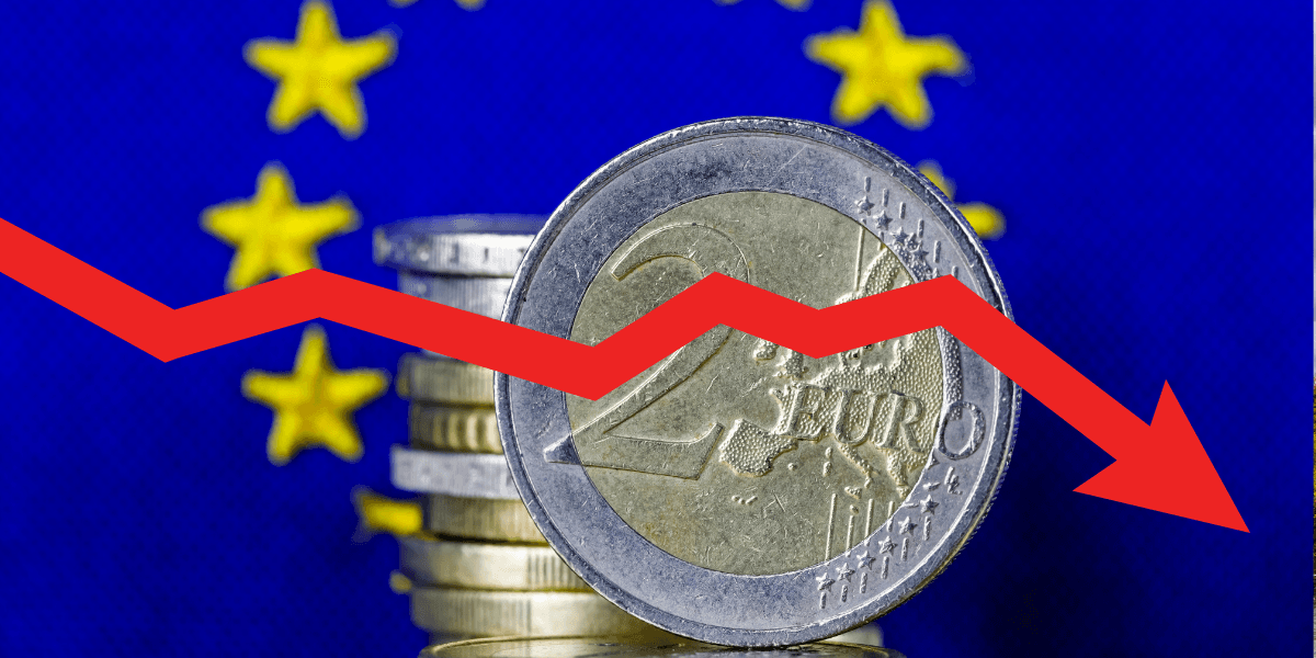 Fallande graf över euromynt.