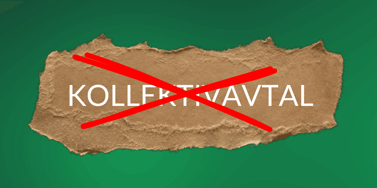 Kollektivavtal överstruket mot grön bakgrund.