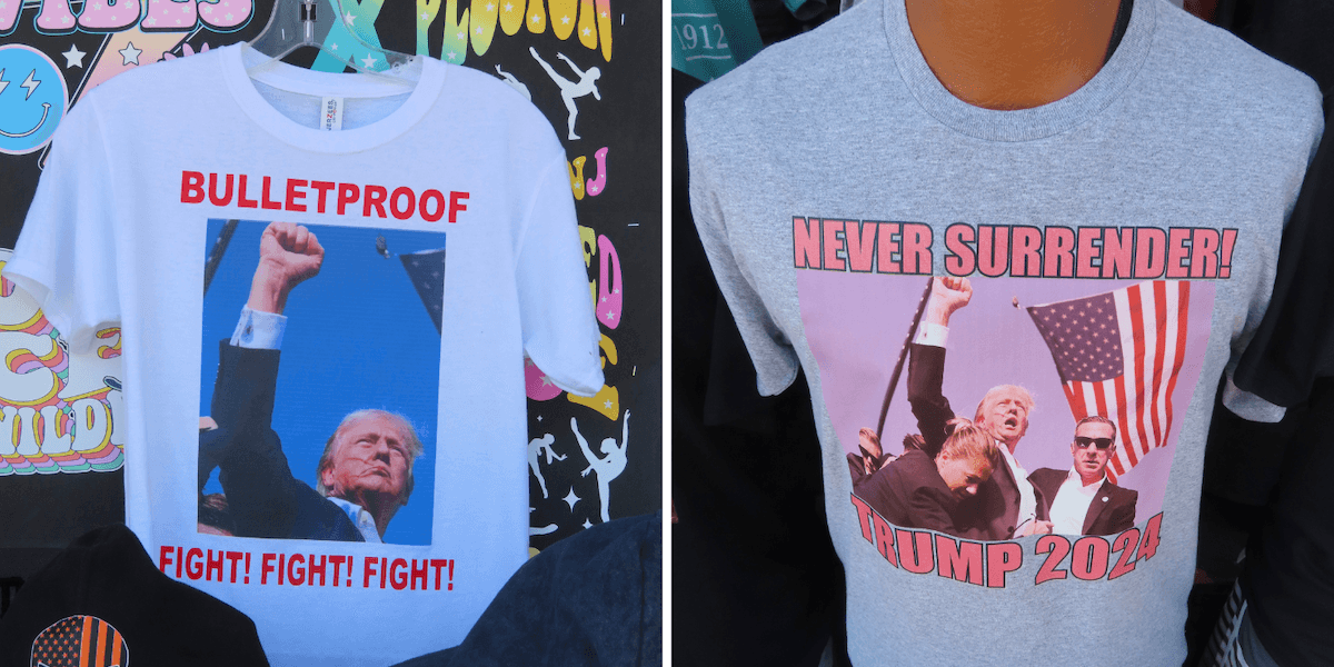 Det dröjde inte många timmar innan det började dyka upp mängder med Trump-merch i både butik och online