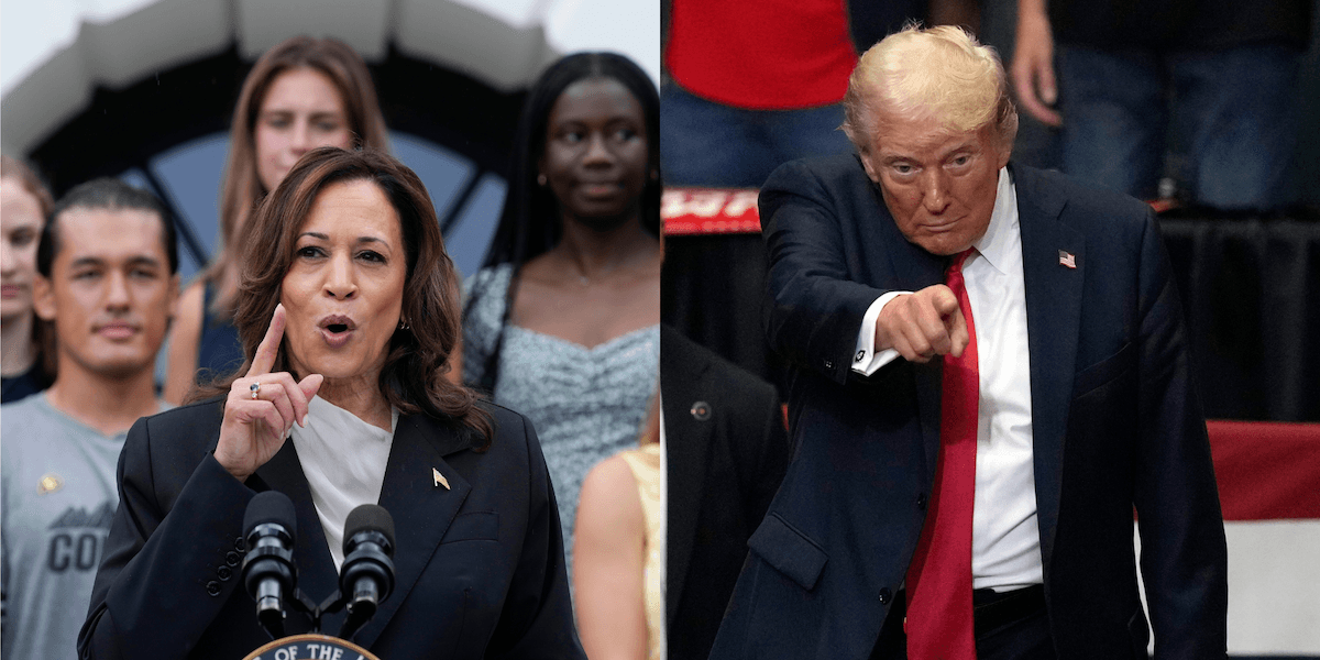Kamala Harris till vänster och Donalds Trump till höger.