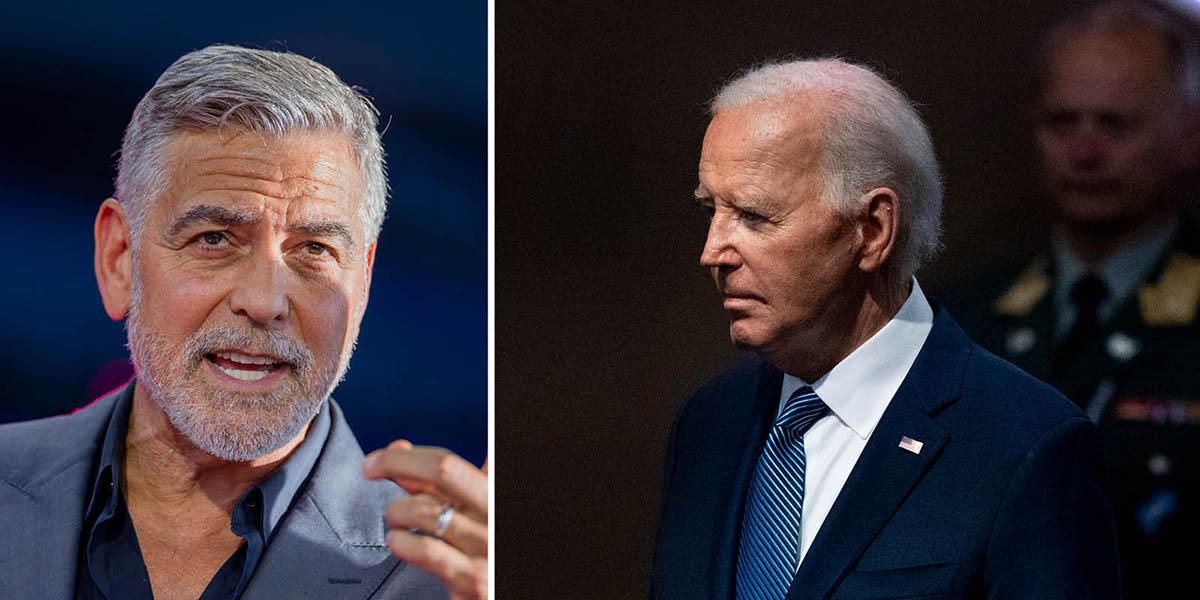 En bild på skådespelaren George Clooney och en bild på USA:s president Joe Biden.