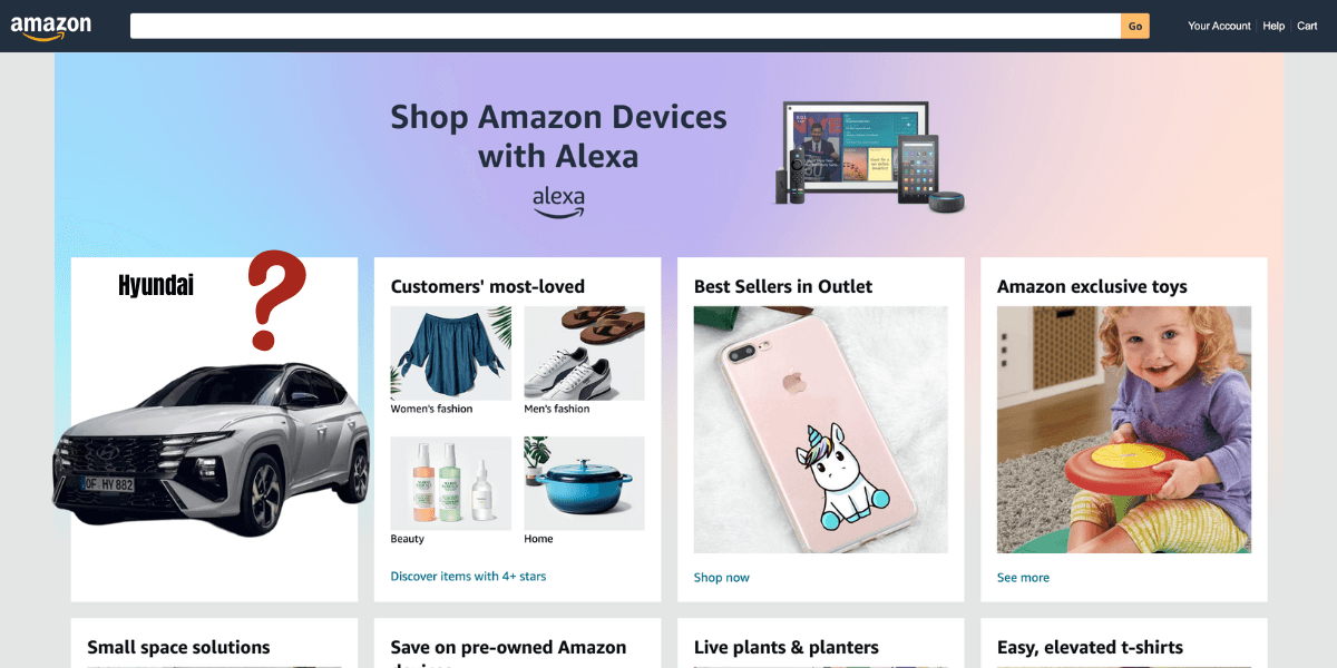 Hyundais samarbete med Amazon verkar inte gå så bra. Många saker som ännu inte är lösta. (Foto: Skärmavbild Amazon samt Hyundai)