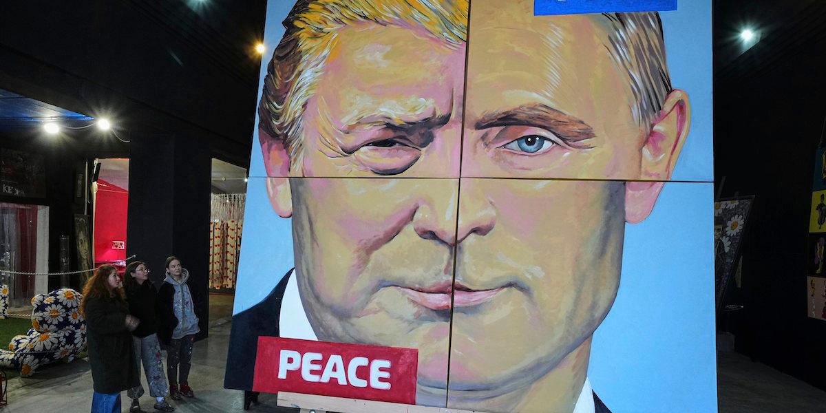 Finns det en bit åt alla när Putin och Trump delar upp kakan? På bilden målningen "Peace to the world", skapad av Alexei Sergienko.