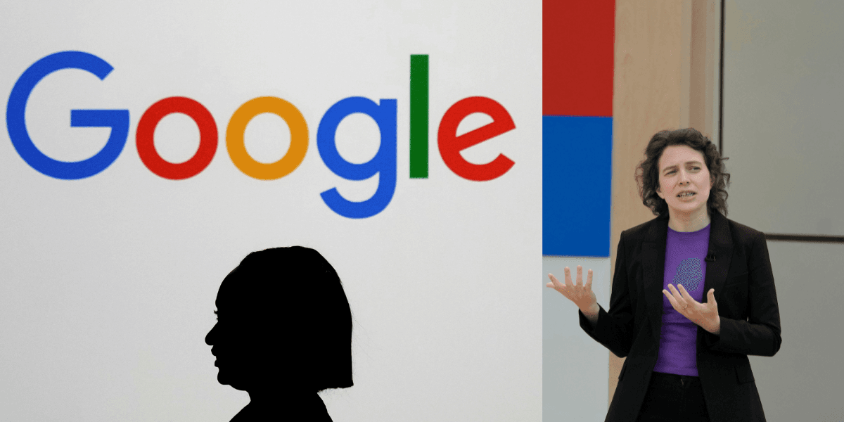 Liz Reid, Googles nya chef för sökprodukter, pratar på Google i/o. (Foto: Jeff Chiu och Thibault Camus/AP/TT)