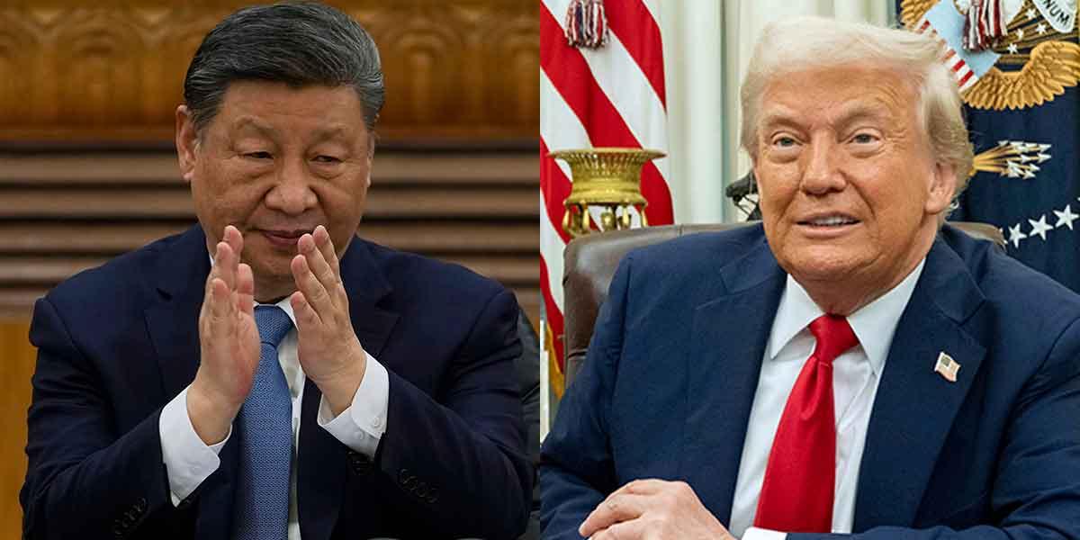 Kinas ledare Xi Jinping och USA:s president Donald Trump. Vem viker ner sig först? I nuläget ser det ut som att USA kommer förlora genom sina skulder till Kina.
