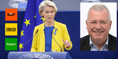Kommer EU att tvinga hyrbilsföretagen att enbart köpa in elbilar? (Foto: Sixt, Europecar, Hertz, Europaportalen och EU parlamentet)