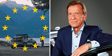 Håkan Samuelsson sätter ner foten om EU:s tullar. (Foto: Volvo och Canva)