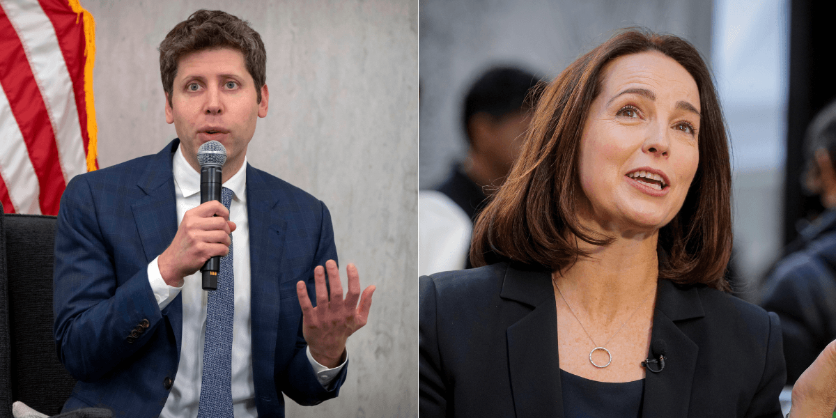 Sarah Friar sa för mycket och Sam Altman får korrigera. Trump blir sur. (Foto: Mark Schiefelbein /AP/TT och LinkedIn)