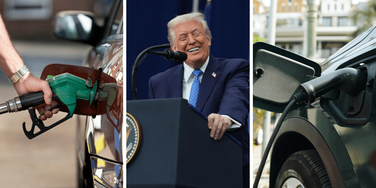 Nu har Donald Trump bestämt att elbilar inte är vägen fram. (Foto: Evan Vucci/AP/TT och Canva)