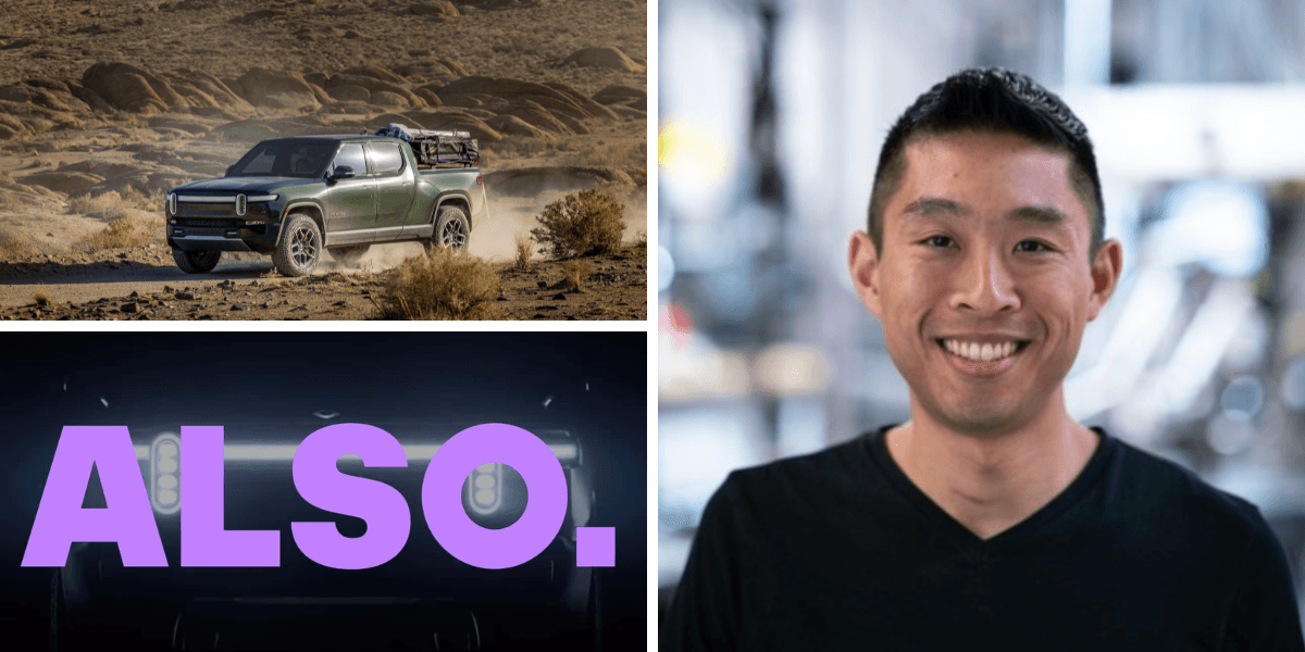 Rivian och Also. Inc med Chris Yu i spetsen satsar på mindre elbilar. (Foto: Leo Visions på Unsplash, LinkedIn och Also)